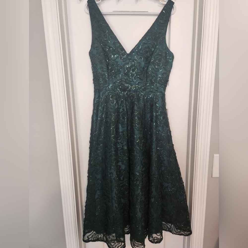 Eliza J Emerald Lace Midi Dress